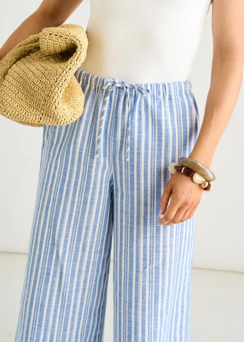 Gini London Blue Stripe Linen Mix Stripe Trousers - 10 Image 4