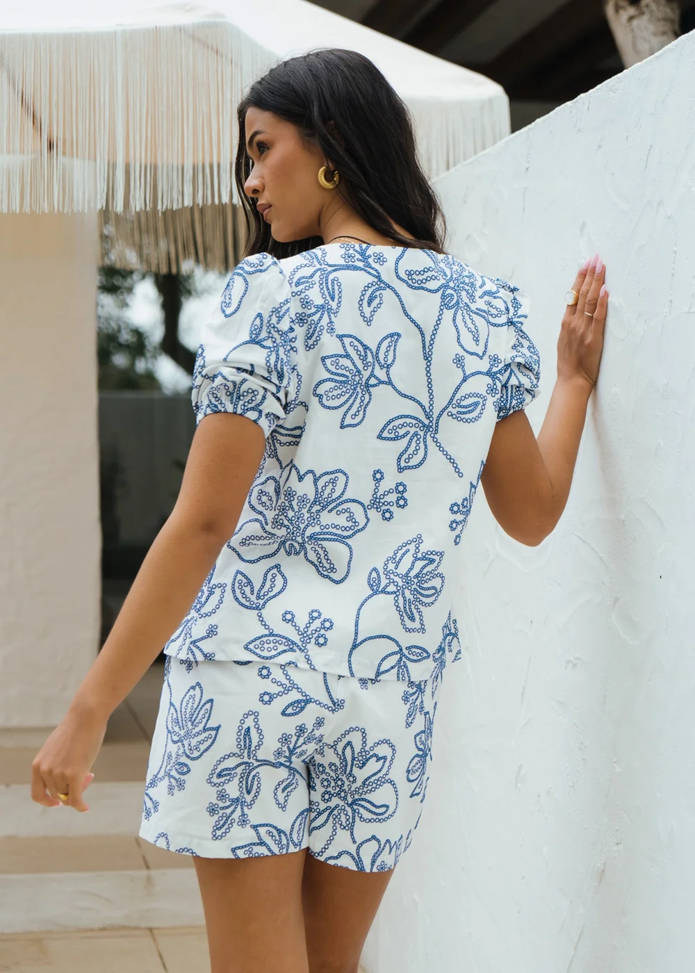 Gini London Blue Textured Floral Print Tie front Top - 14 Image 2