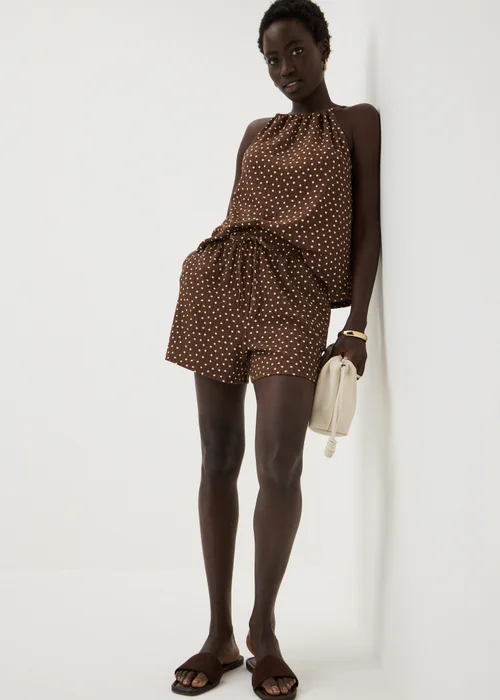 Chocolate Brown Polka Dot Co Ord Shorts - S Image 1