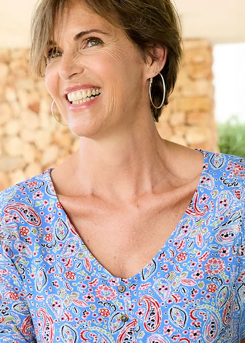 Cotton Traders Pearl Blue Tie Front Jersey Top - 16 Image 3