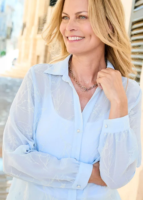 Cotton Traders Baby Blue Flock Print Chiffon Blouse - 18 Image 2