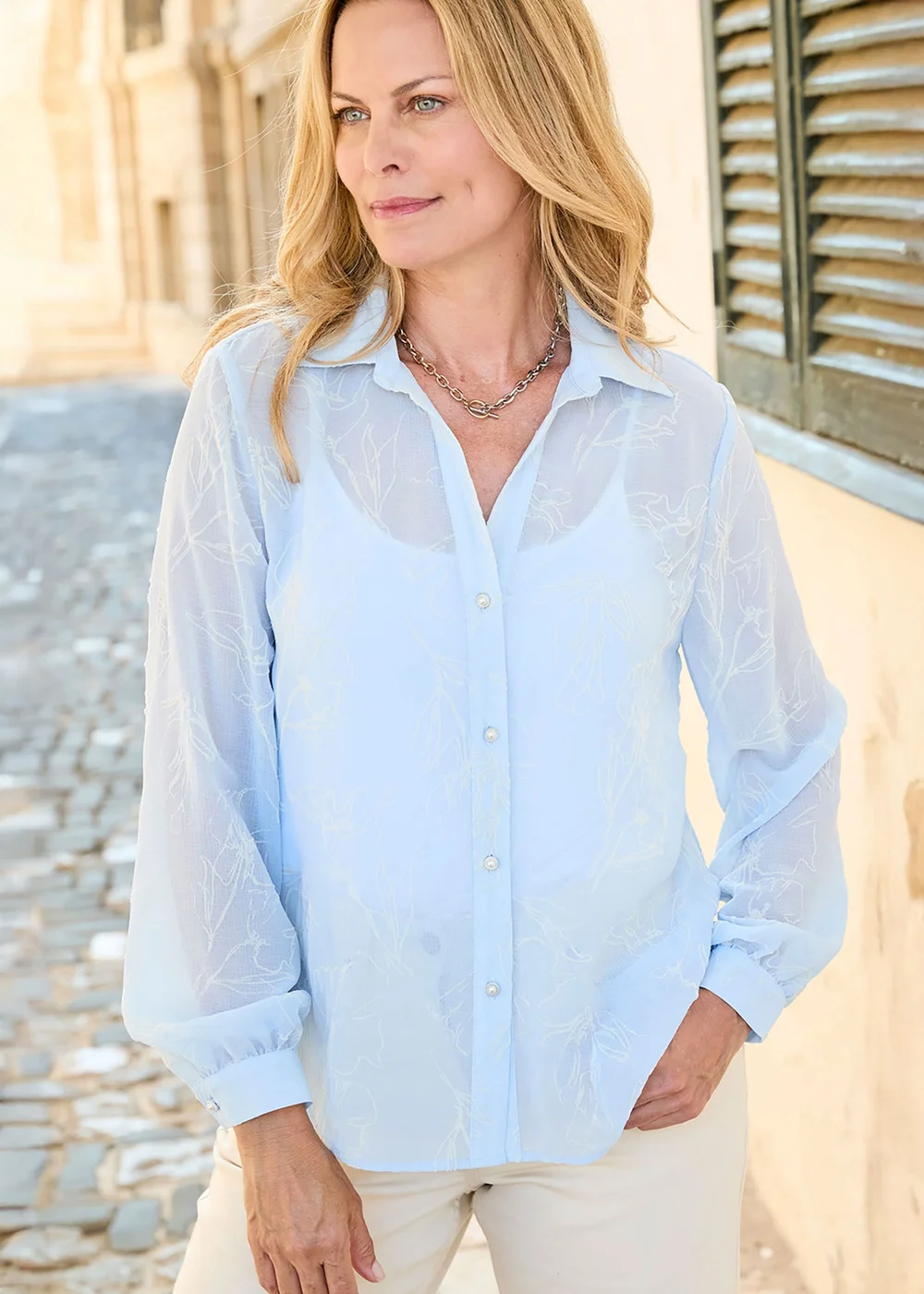 Cotton Traders Baby Blue Flock Print Chiffon Blouse - 18 Image 1