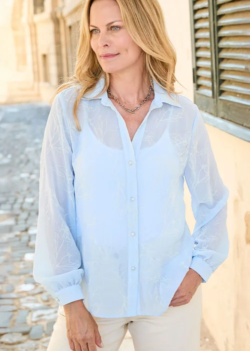 Cotton Traders Baby Blue Flock Print Chiffon Blouse - 18 Image 1