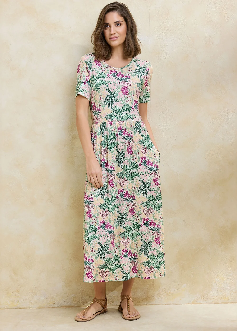 Cotton Traders Ivory Printed Jersey Maxi Dress - 12 Image 1