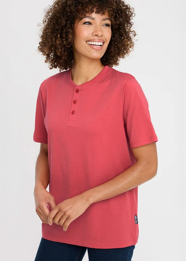Cotton Traders Deep Coral Grandad T-Shirt
