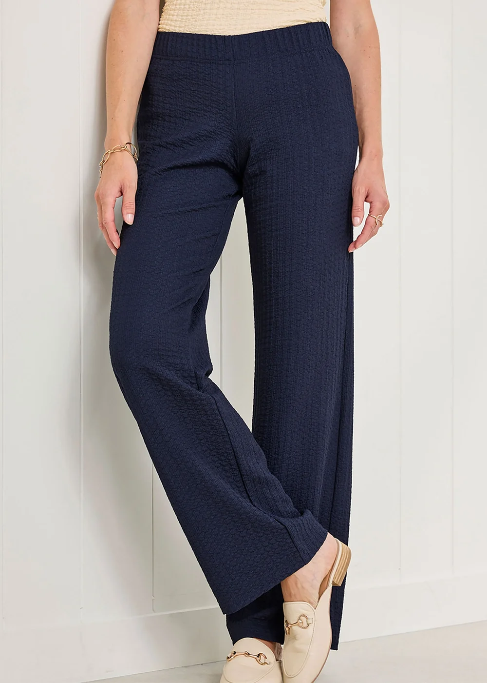 Cotton Traders Midnight Blue Textured Jersey Trousers - 10/L29 Image 3