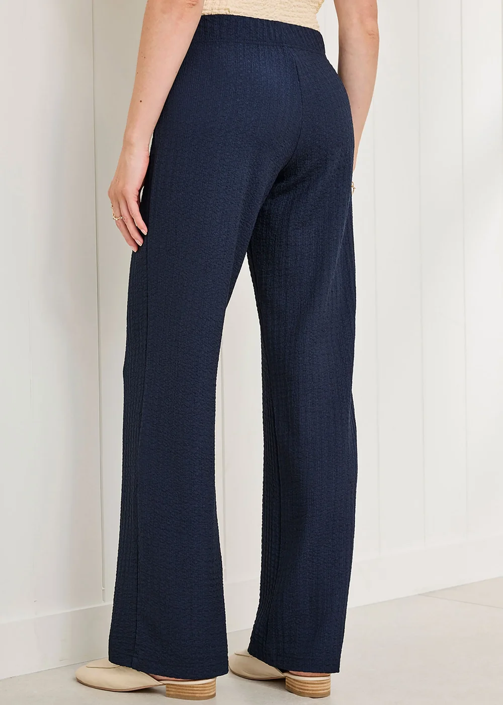 Cotton Traders Midnight Blue Textured Jersey Trousers - 10/L29 Image 2