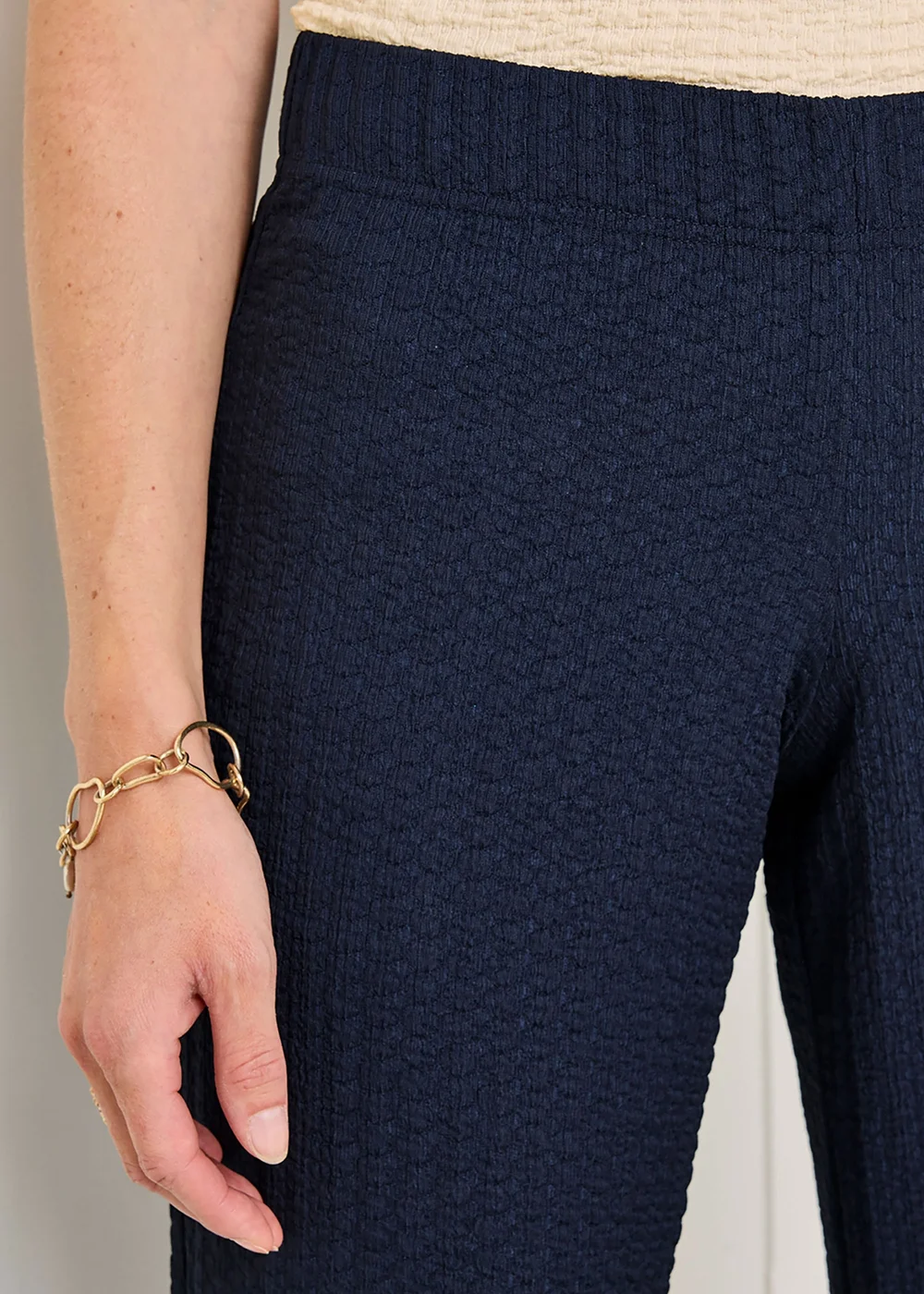 Cotton Traders Midnight Blue Textured Jersey Trousers - 10/L29 Image 4