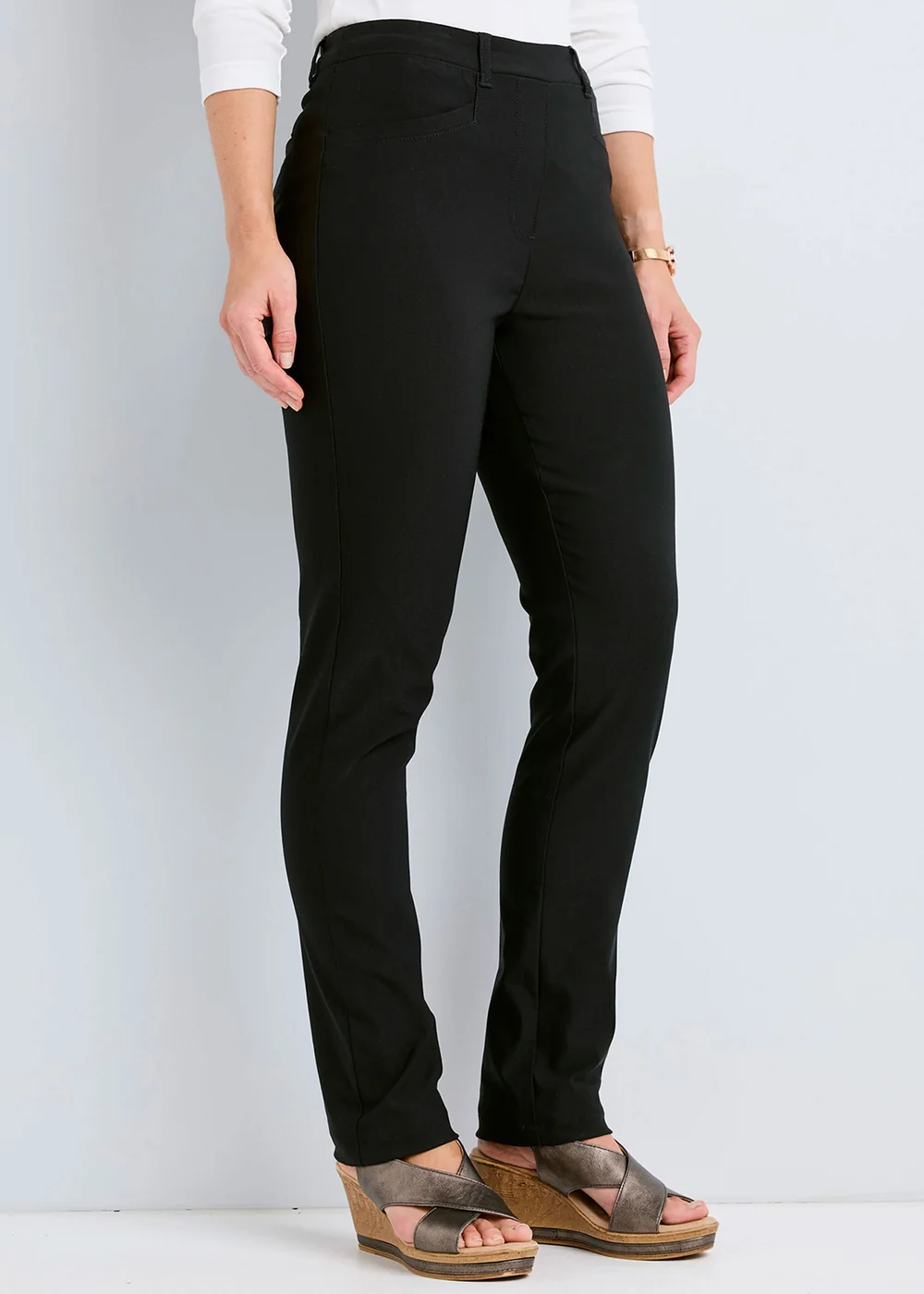 Cotton Traders Black Super Stretchy Pull On Slim Leg Trousers - 14/L29 Image 1