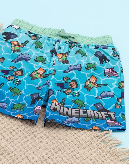 Vanilla Underground Minecraft Boys Blue Creeper Drawstring Swim Shorts (5-14 Years) - 8-9 yrs Image 5