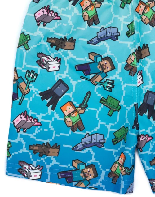 Vanilla Underground Minecraft Boys Blue Creeper Drawstring Swim Shorts (5-14 Years) - 8-9 yrs Image 4