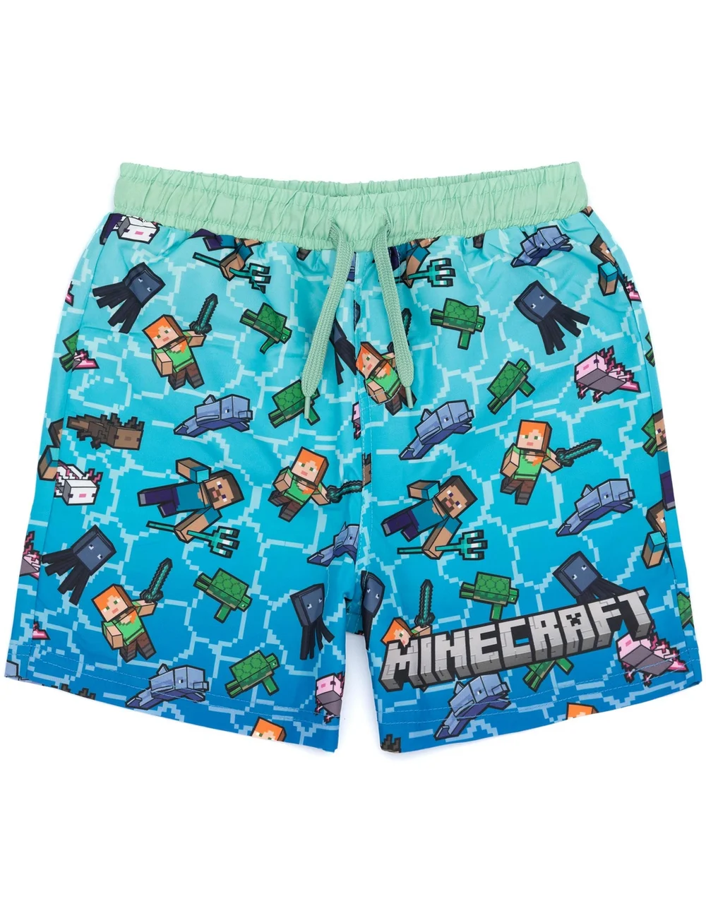 Vanilla Underground Minecraft Boys Blue Creeper Drawstring Swim Shorts (5-14 Years) - 8-9 yrs Image 1