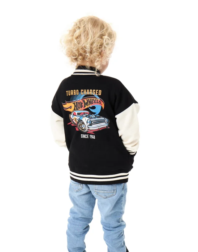 Vanilla Underground Hot Wheels Boys Black Turbo Charged Varsity Jacket (3-12 Years)