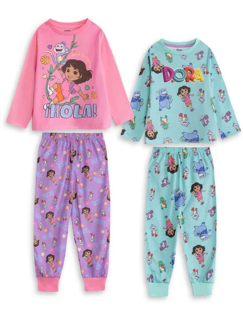 Vanilla Underground Dora Unisex Kids Multicoloured Character Multi-Pack Of 2 Long Sleeve & Leg Pyjama Set (2-7 Years) - 6-7 Yrs Image 1