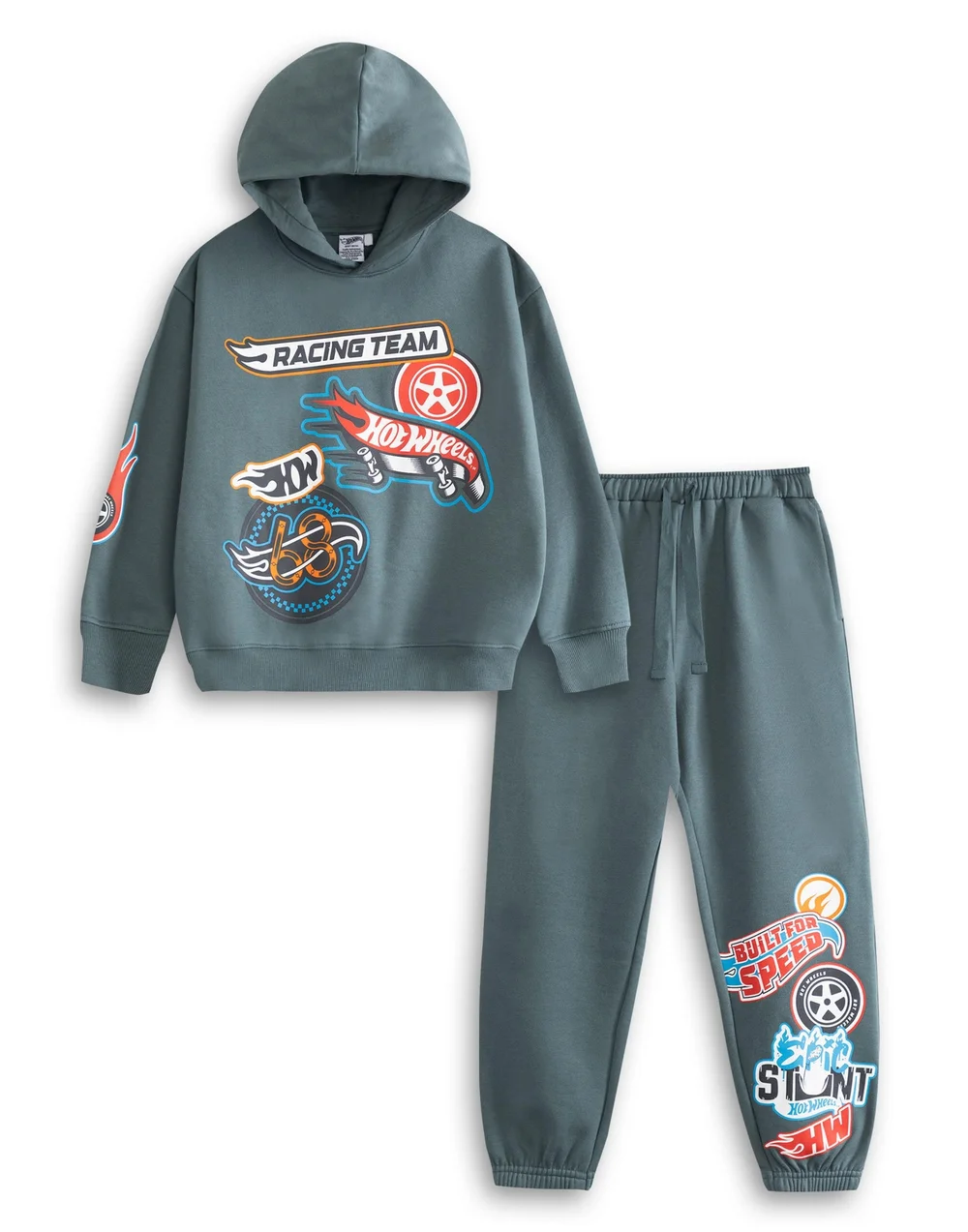 Vanilla Underground Hot Wheels Boys Grey Character Hoodie & Joggers Set (3-12 Years) - 7-8 Yrs Image 1