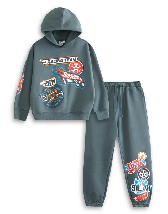 Vanilla Underground Hot Wheels Boys Grey Character Hoodie & Joggers Set (3-12 Years)