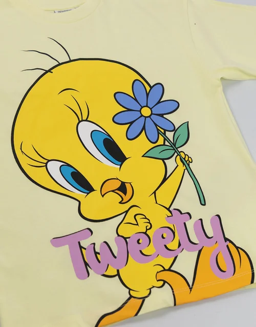 Vanilla Underground Looney Tunes Girls Yellow Tweety Short Sleeved T-Shirt (2-10 Years) - 8-9 yrs Image 3