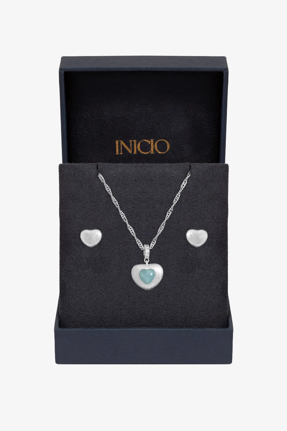 Inicio Sterling Silver Plated Satin Heart Set Gift Box - One Size Image 1