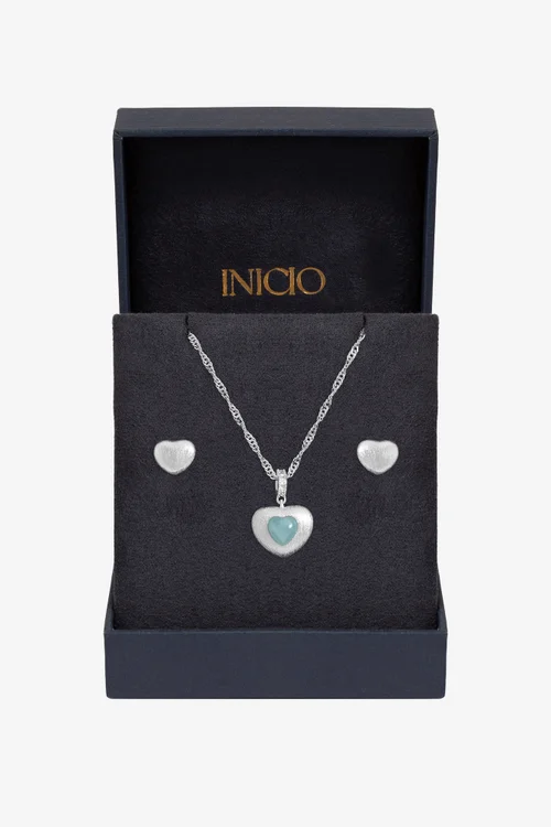 Inicio Sterling Silver Plated Satin Heart Set Gift Box - One Size Image 1