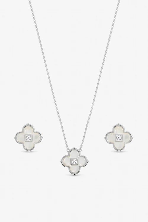 Inicio Sterling Silver Plated Mother Of Pearl Clover Set Gift Box - One Size Image 2