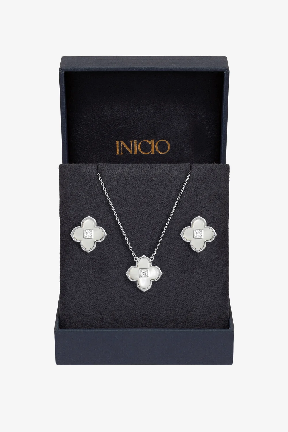 Inicio Sterling Silver Plated Mother Of Pearl Clover Set Gift Box - One Size Image 1