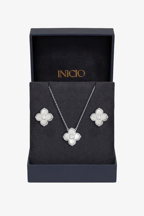 Inicio Sterling Silver Plated Mother Of Pearl Clover Set Gift Box - One Size Image 1