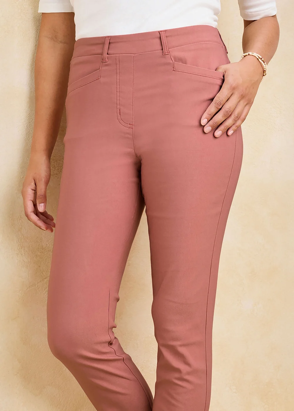 Cotton Traders Blush Super Stretchy Pull On Slim Leg Trousers - 12/L27 Image 3