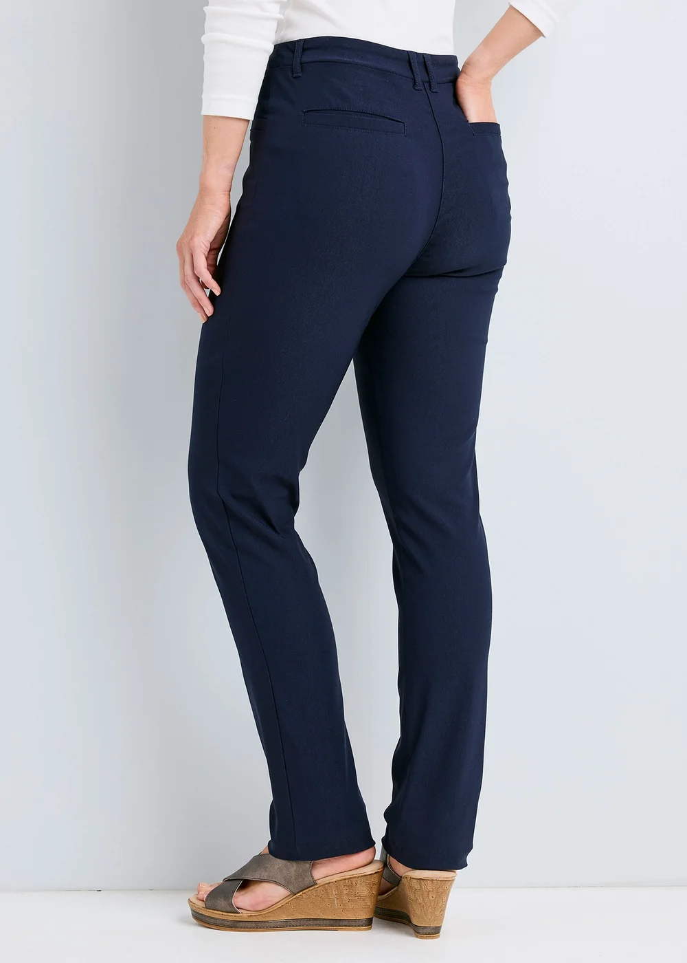 Cotton Traders Dark Blue Super Stretchy Pull On Slim Leg Trousers - 18/L29 Image 2