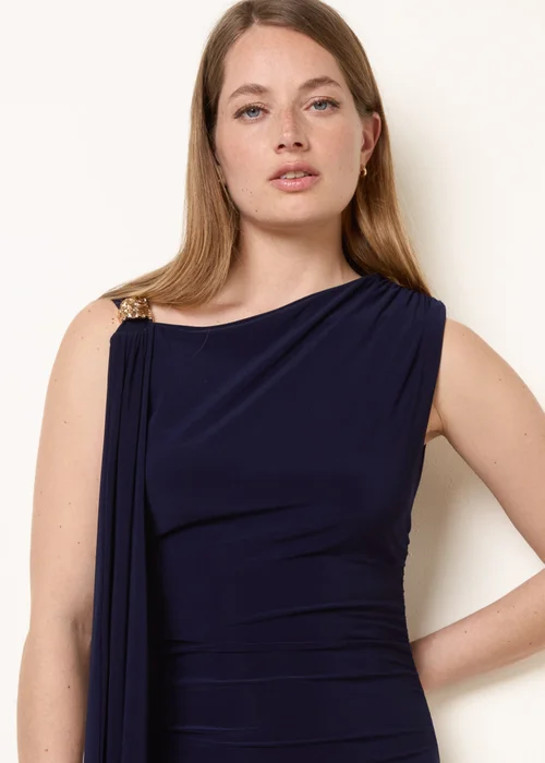 Blue Vanilla Navy Drape Brooch Detailing Ruched Maxi Dress - 8 Image 5