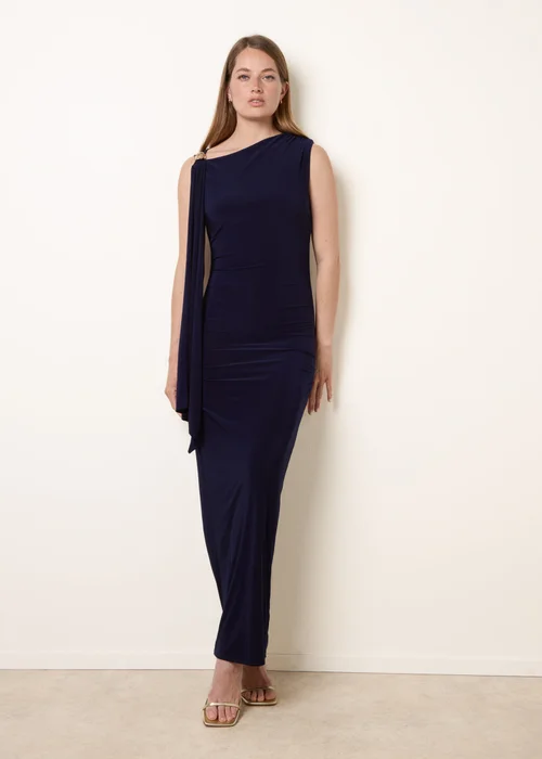 Blue Vanilla Navy Drape Brooch Detailing Ruched Maxi Dress - 8 Image 3