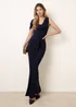 Blue Vanilla Navy Interlock Twist Yarn Drape Detail Off Shoulder Dress - 8 Image 3