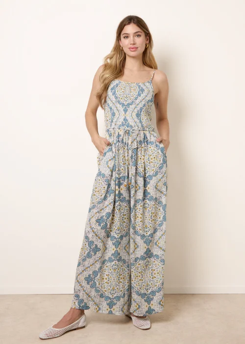 Blue Vanilla Blue Shirred Drawstring Jumpsuit - M Image 3