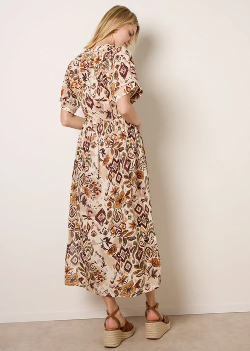 Blue Vanilla Brown Printed Drawstring Waist Midi Dress - S Image 4