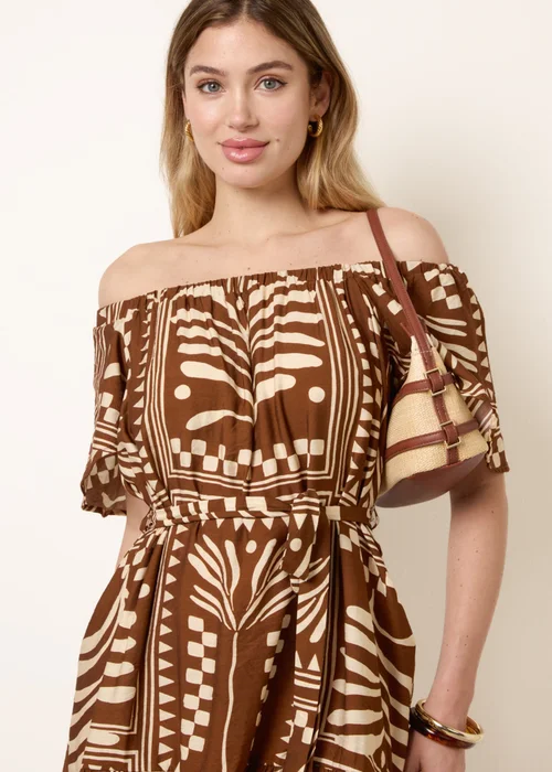 Blue Vanilla Brown Bardot Off The Shoulder Dress - L Image 3