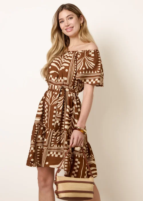 Blue Vanilla Brown Bardot Off The Shoulder Dress - L Image 1