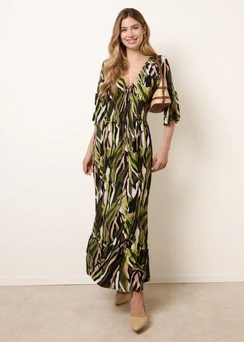 Blue Vanilla Green Shirred Empire Bust Dress - S Image 1