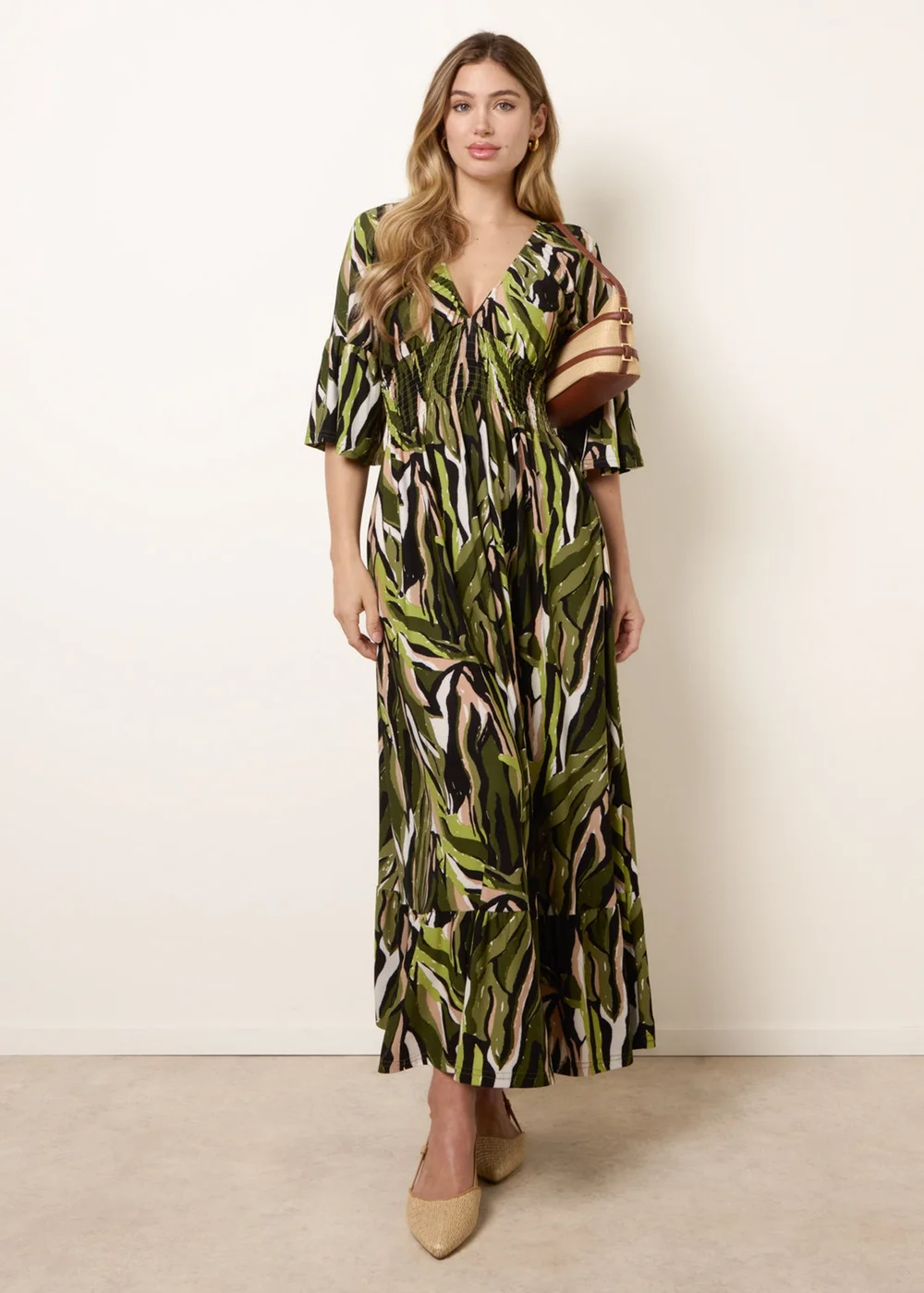 Blue Vanilla Green Shirred Empire Bust Dress - S Image 3