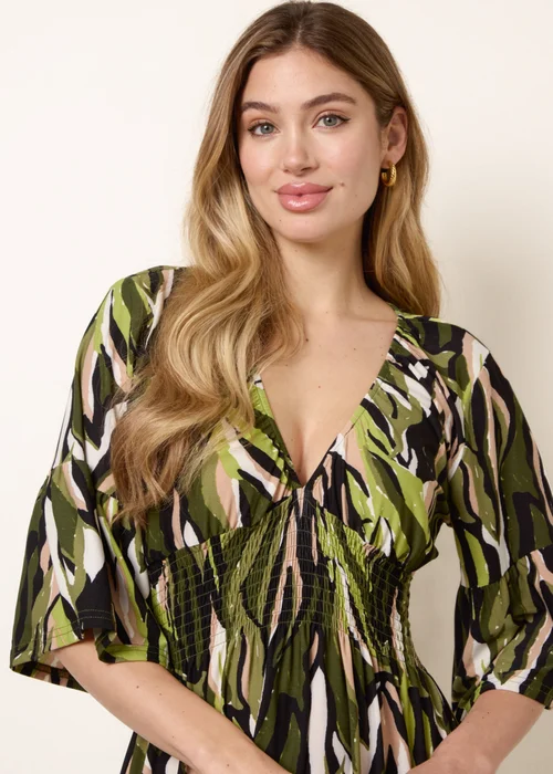 Blue Vanilla Green Shirred Empire Bust Dress - S Image 2