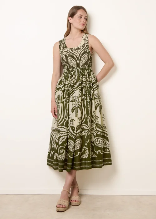 Blue Vanilla Khaki Sleeveless Shirred Dress - L/XL Image 4