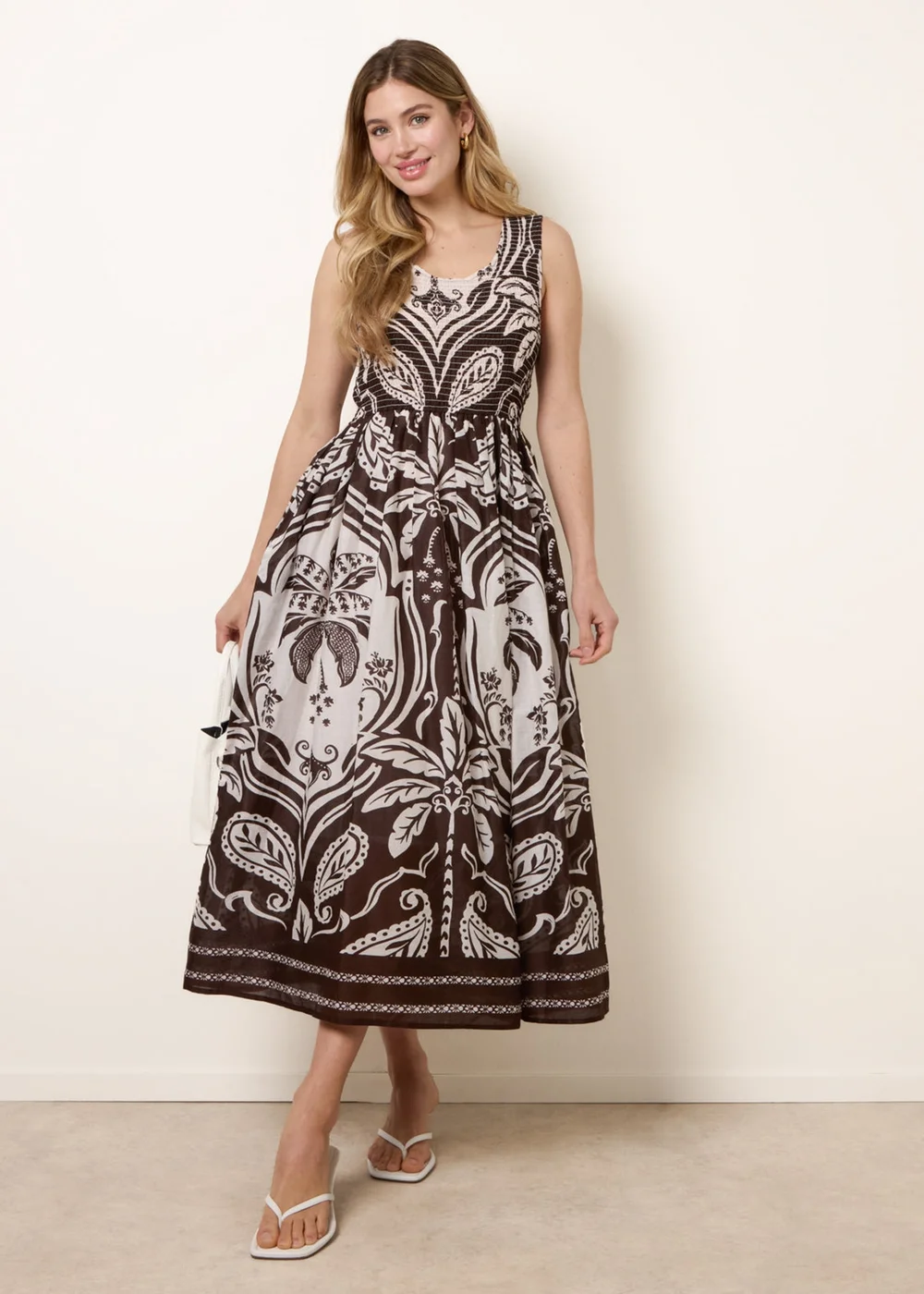 Blue Vanilla Brown Sleeveless Shirred Dress - M/L Image 3