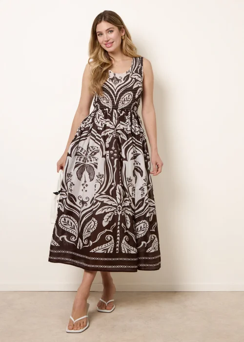 Blue Vanilla Brown Sleeveless Shirred Dress - M/L Image 3
