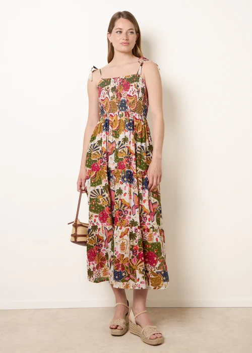 Blue Vanilla White Bold Print Shirred Waist Dress - M Image 3