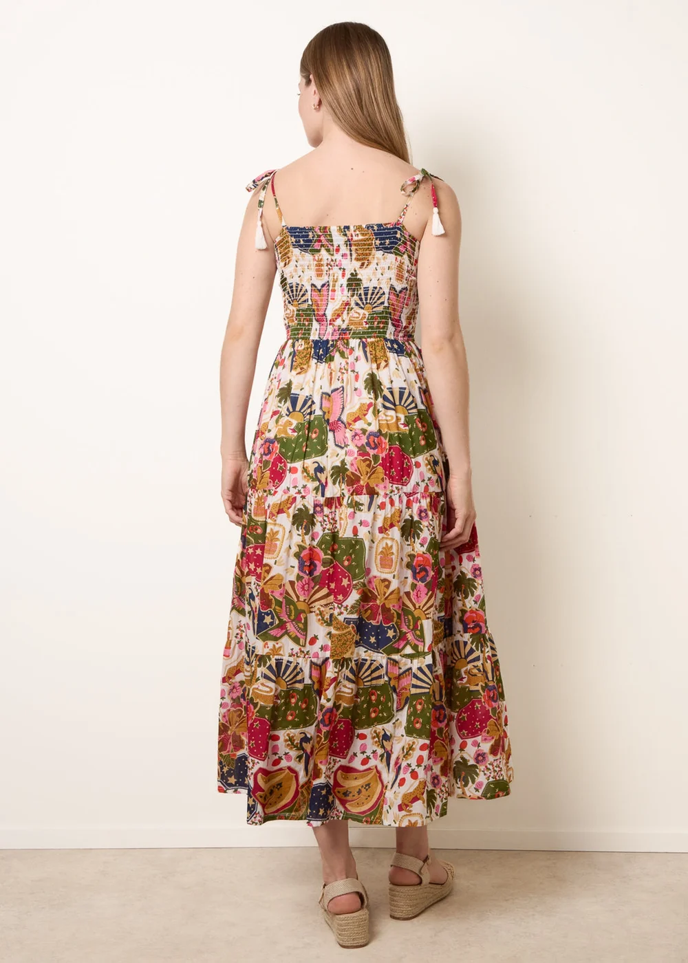 Blue Vanilla White Bold Print Shirred Waist Dress - M Image 4
