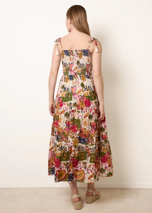 Blue Vanilla White Bold Print Shirred Waist Dress - M Image 4