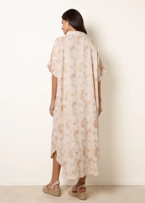 Blue Vanilla Beige Tunic Style Button Front Dress With Paisley Embroidery - One Size Image 4