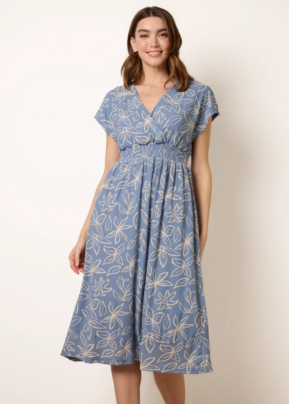 Blue Vanilla Blue Floral Wrap Front Elasticated Waist Midi Dress - L/XL Image 2