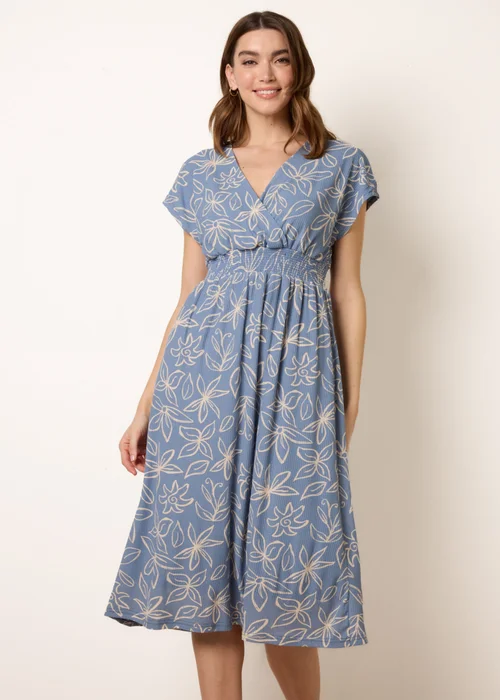 Blue Vanilla Blue Floral Wrap Front Elasticated Waist Midi Dress - L/XL Image 2