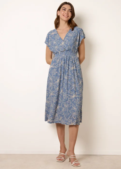 Blue Vanilla Blue Floral Wrap Front Elasticated Waist Midi Dress - L/XL Image 1