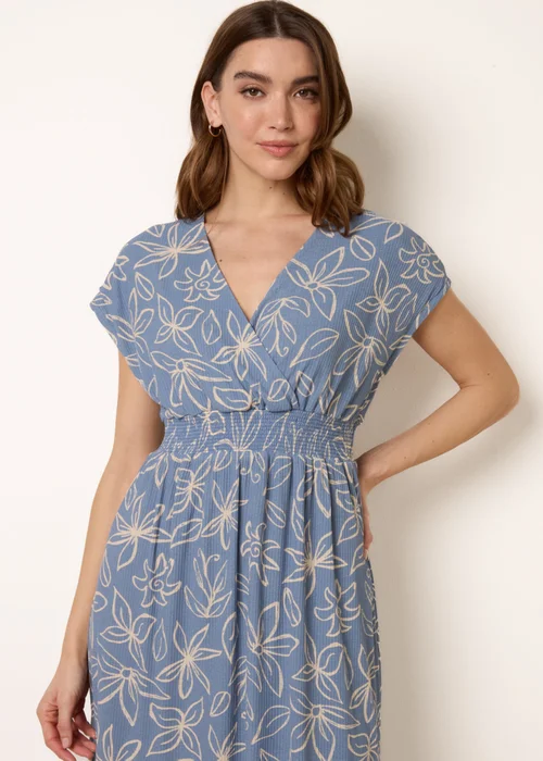 Blue Vanilla Blue Floral Wrap Front Elasticated Waist Midi Dress - L/XL Image 3