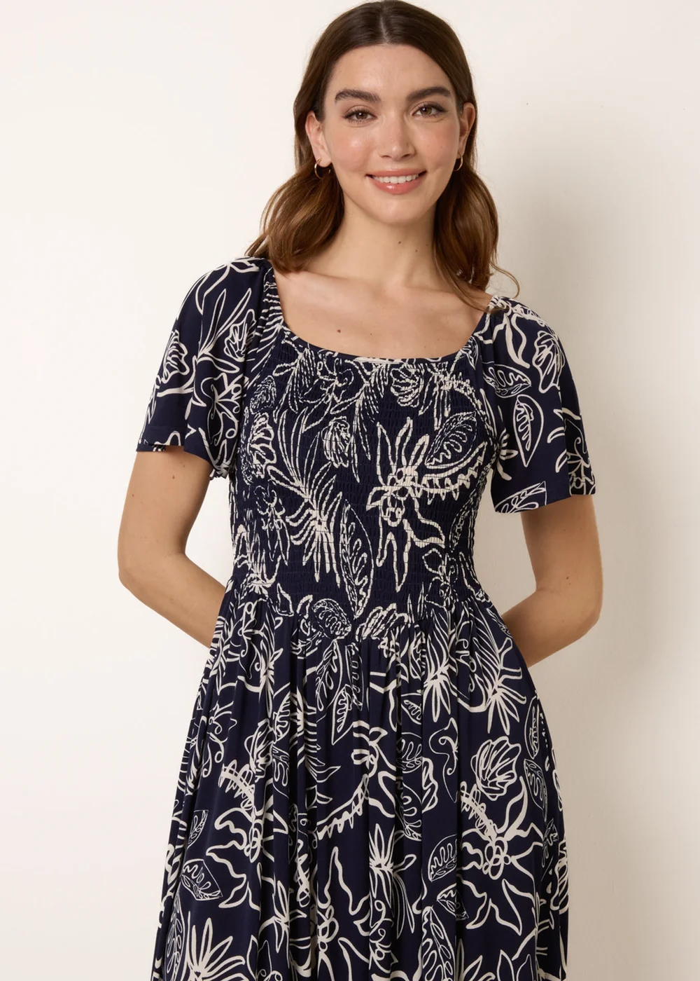 Blue Vanilla Navy Shirred Drop Waist Midi Dress - L | Matalan Blue Vanilla Navy Shirred Drop Waist Midi Dress - L | Matalan